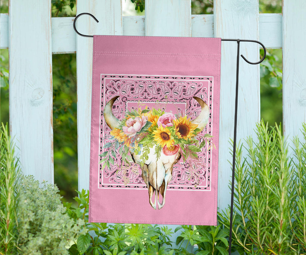 Pretty Pink Bandana Cow Skull Home and Garden Flags