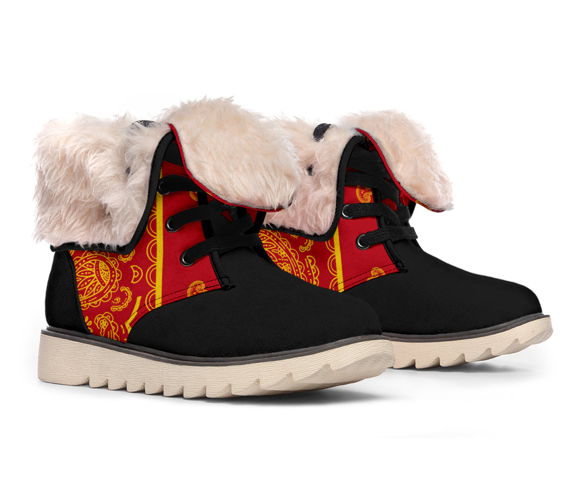 Red and Gold Bandana Women's Winter Boots
