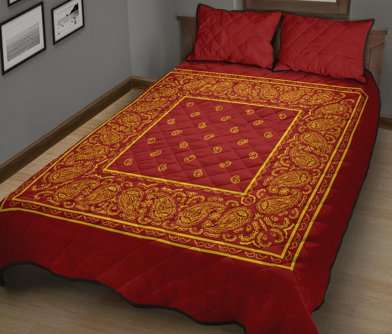 Quilt Set -Red and Gold Bandana Quilt w/Shams