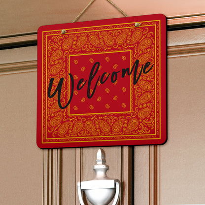 Welcome Red and Gold Bandana Sign