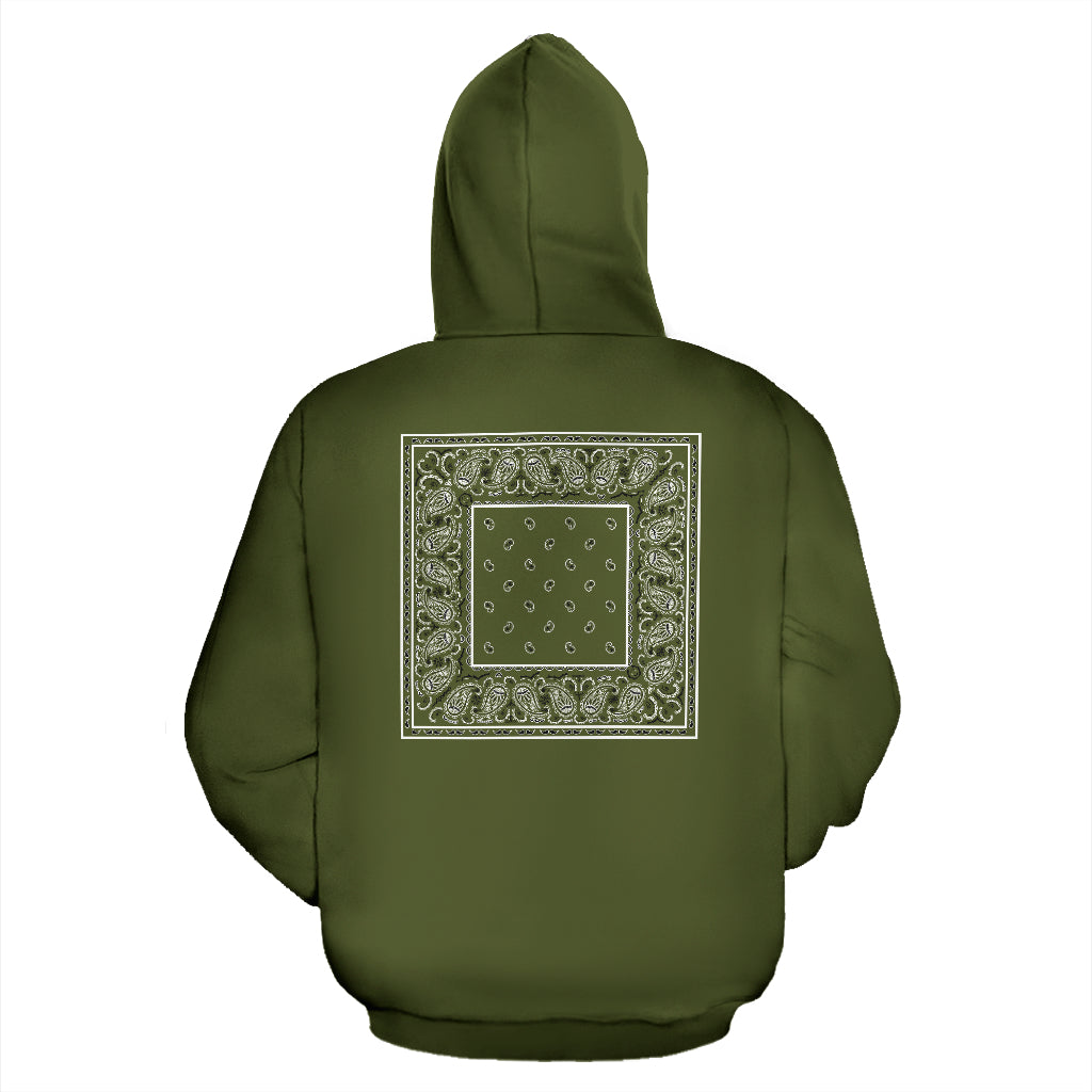 Back Print Army Green Bandana Zip Hoodie