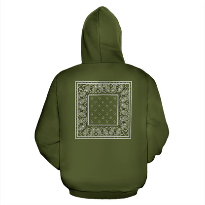 Back Print Army Green Bandana Zip Hoodie