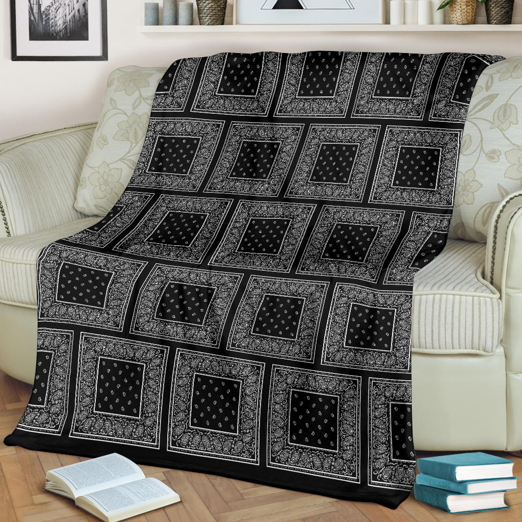 Ultra Plush Black Bandana Patch Throw Blanket