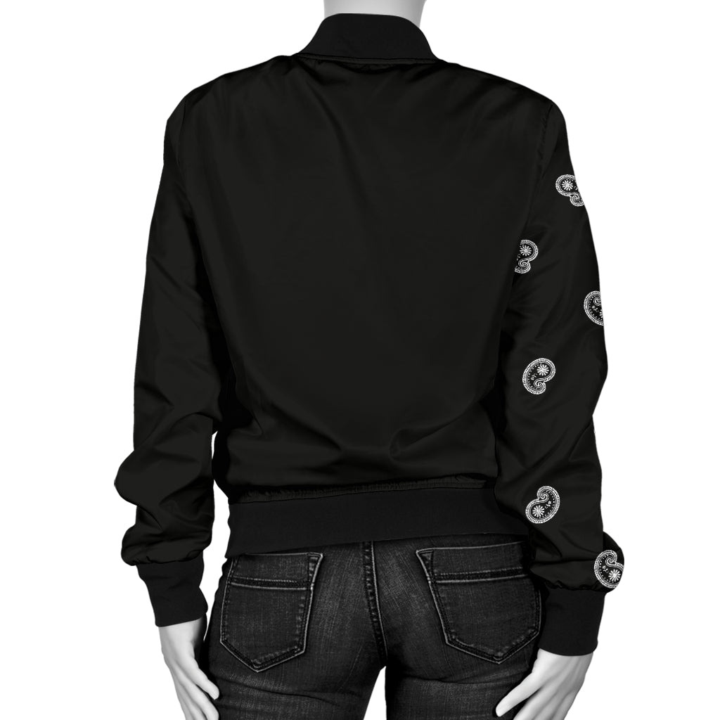 Asymmetrical Black Bandana Women's Bomber Jacket