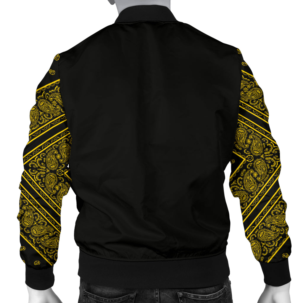 Men's Black Gold Bandana Sleeved Bomber Jacket