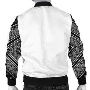 Men's Black Bandana on White Sleeved Bomber Jacket