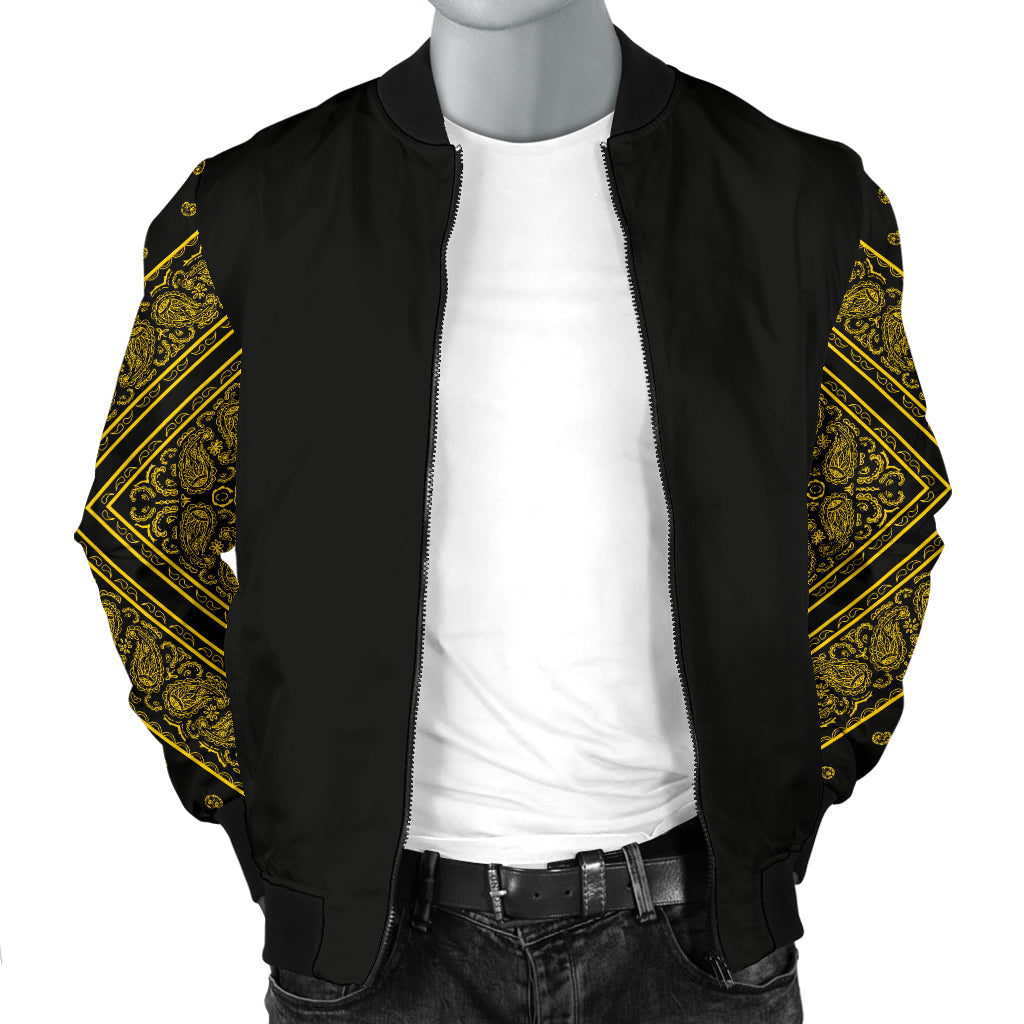 Men's Black Gold Bandana Sleeved Bomber Jacket