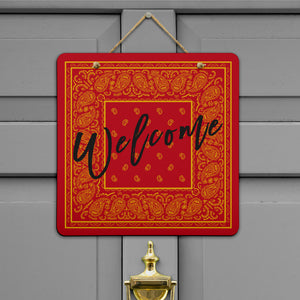 Welcome Red and Gold Bandana Sign