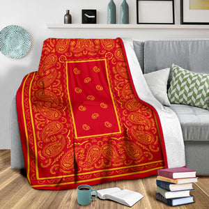 Ultra Plush Red and Gold Bandana Throw Blanket