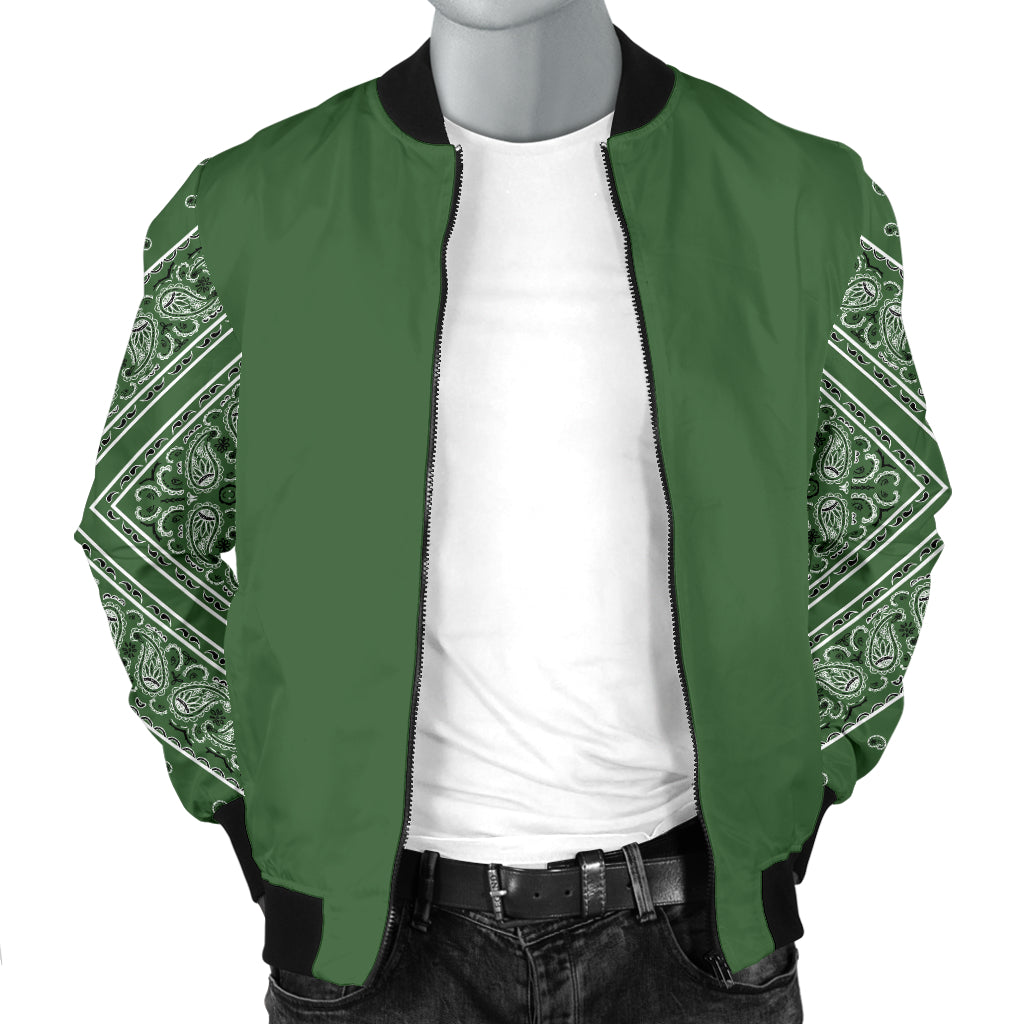 Men's Classic Green on Green Bandana Sleeved Bomber Jacket