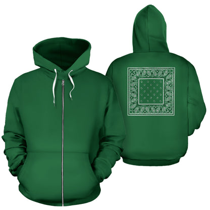 Green Bandana Zip Up Hoodie