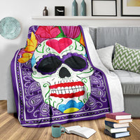 purple fleece blanket with skull
