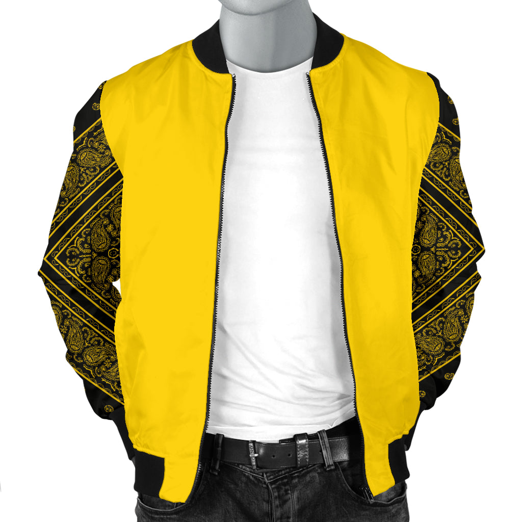 Men's Gold and Black Bandana Sleeved Bomber Jacket