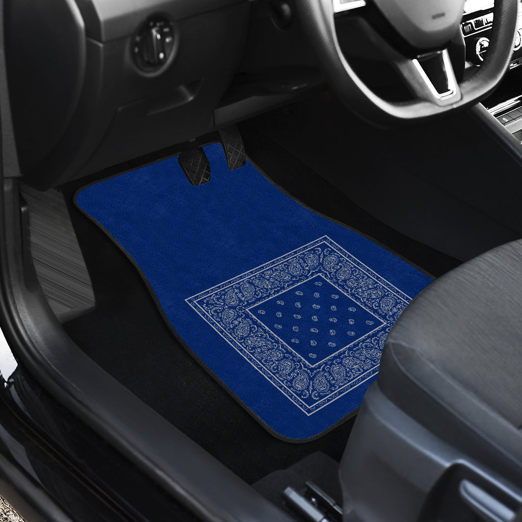 Dual Blue and Gray Bandana Car Mats - Minimal