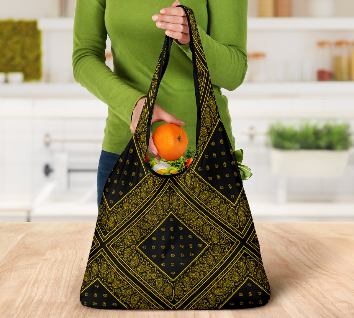 Black Gold Bandana Reusable Grocery Bag 3-Pack