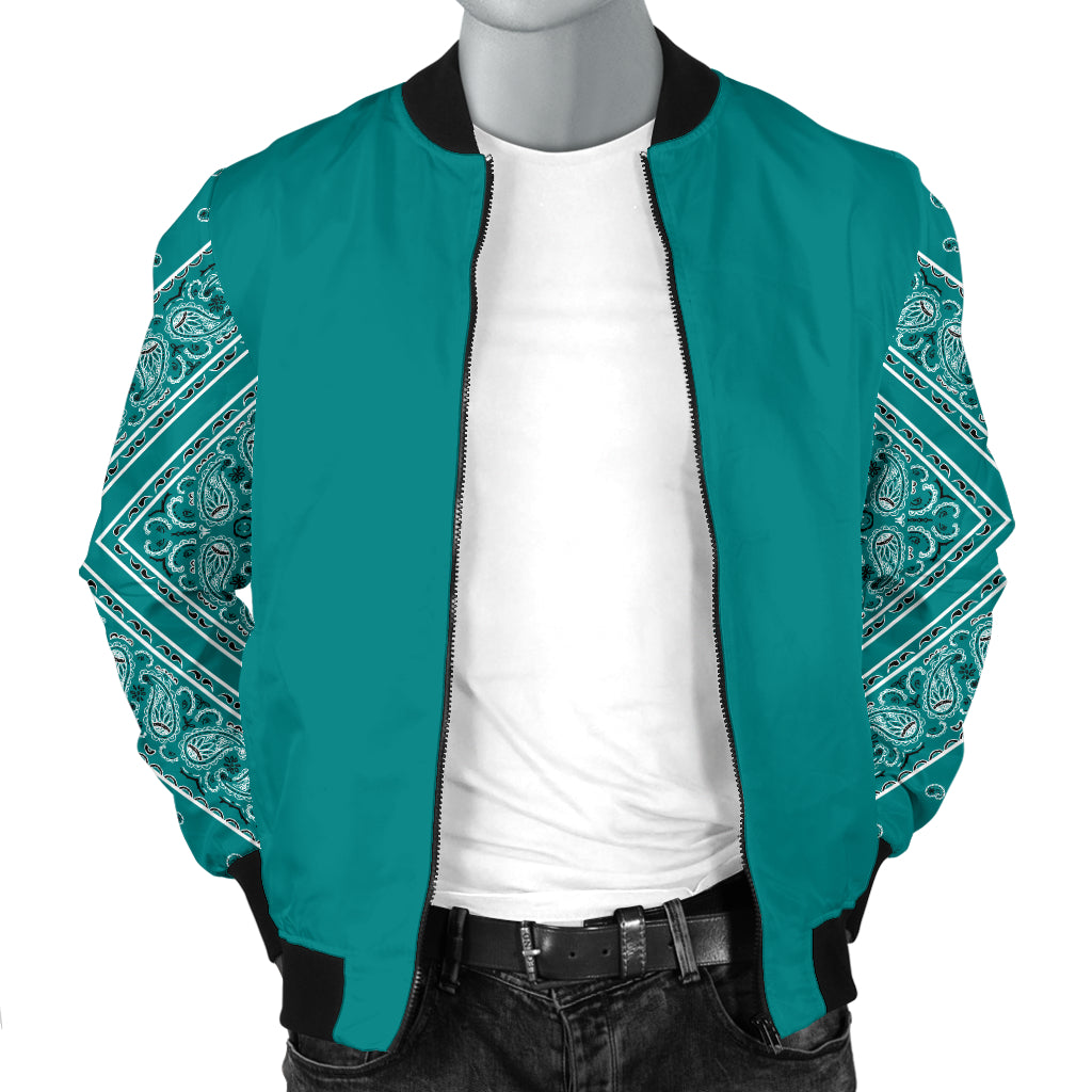 Men's Teal on Teal Bandana Sleeved Bomber Jacket