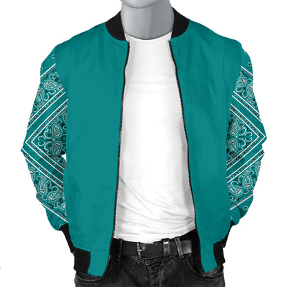Men's Teal on Teal Bandana Sleeved Bomber Jacket