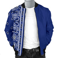 Asymmetrical Royal Blue Bandana Men's Bomber Jacket