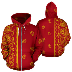 red and gold bandana zip up hoodies