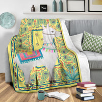 yellow llama sherpa blanket