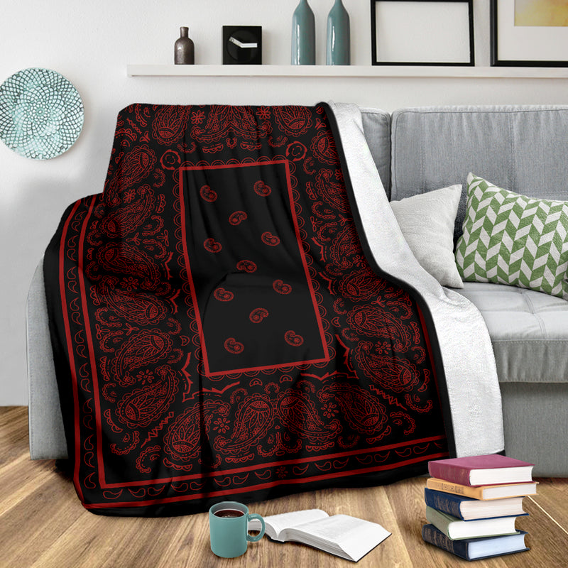 Black with Red Bandana Fleece Throw Blanket