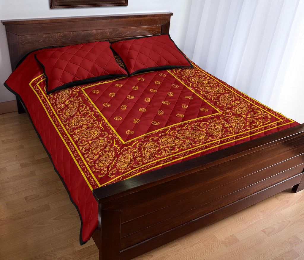 King Red and Gold Bandana Bed Quilts with Shams