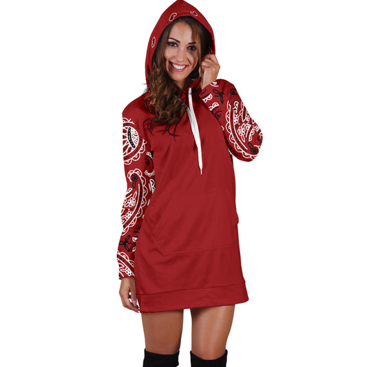 Red Bandana Hoodie Dress with hood up