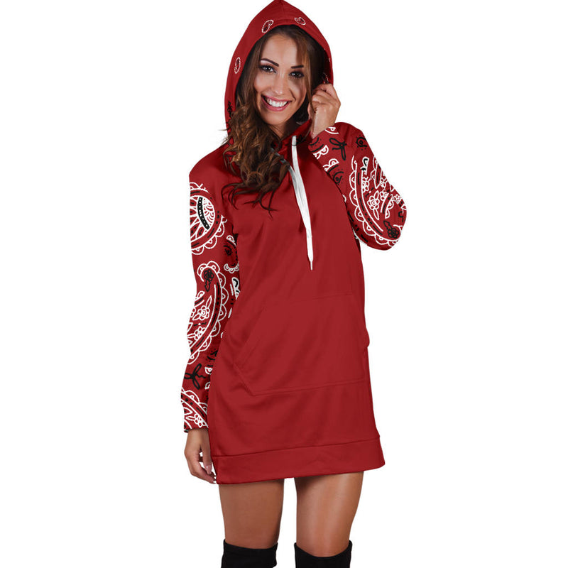 Red Bandana Hoodie Dress with hood up