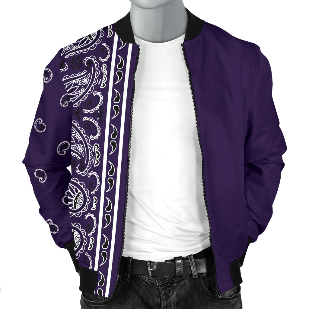 Asymmetrical Royal Purple Bandana Men's Bomber Jacket