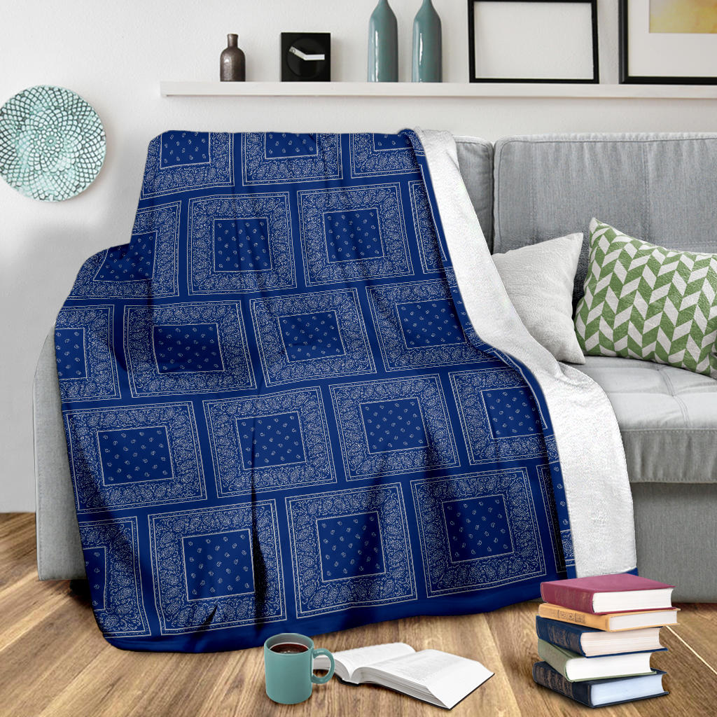 Ultra Plush Blue Gray Bandana Patch Throw Blanket
