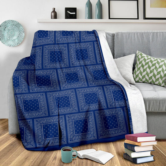 Ultra Plush Blue Gray Bandana Patch Throw Blanket