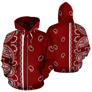 maroon red bandana zip up hoodies