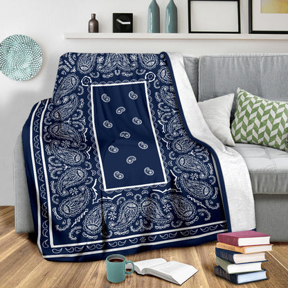 Dark Navy and White Bandana Fleece Throw