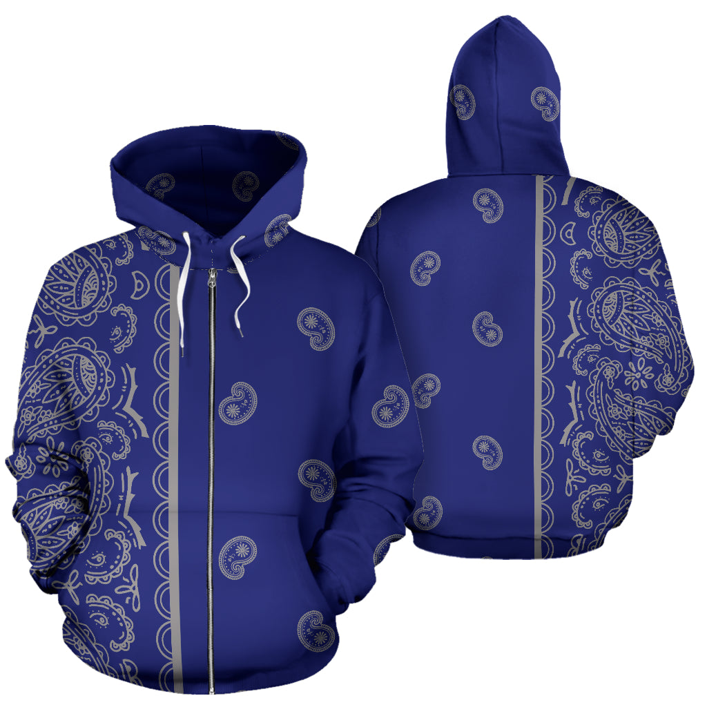 blue and gray bandana zip hoodie