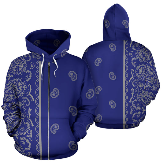 blue and gray bandana zip hoodie