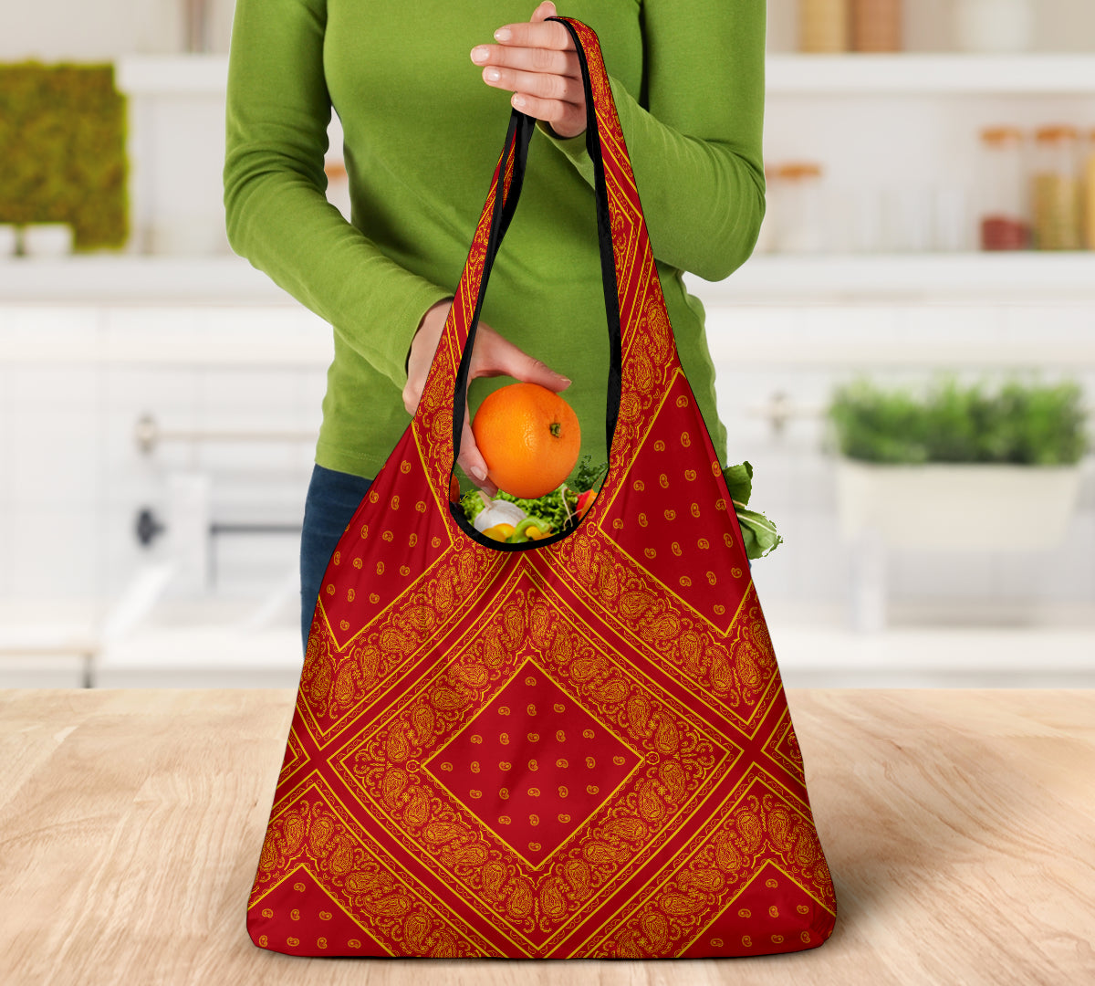 Red and Gold Bandana Grocery Bag 3-Pack