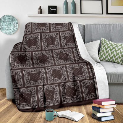 Ultra Plush Coffee Brown Bandana Patch Throw Blanket