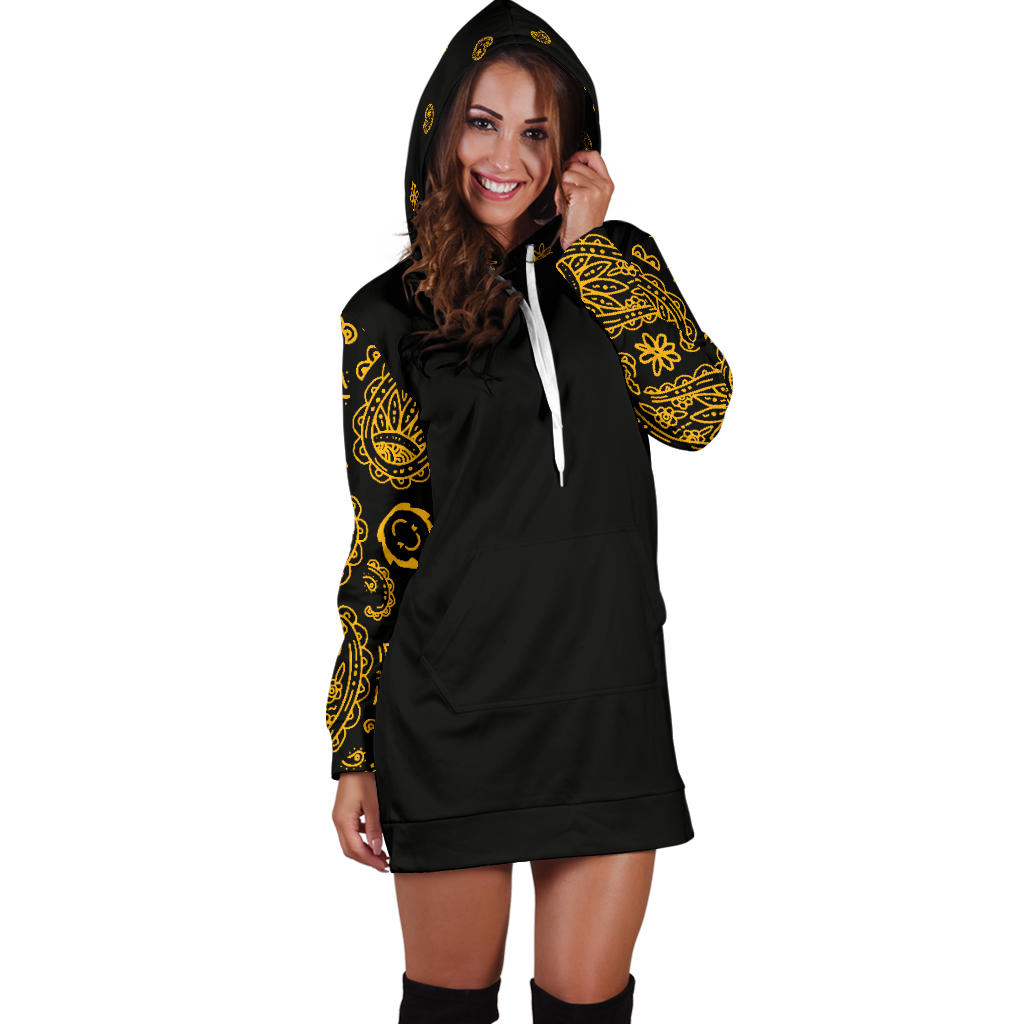 Black Gold Bandana Hoodie Dress | The Bandana Blanket Company Black Gold Bandana Hoodie Dress | The Bandana Blanket Company