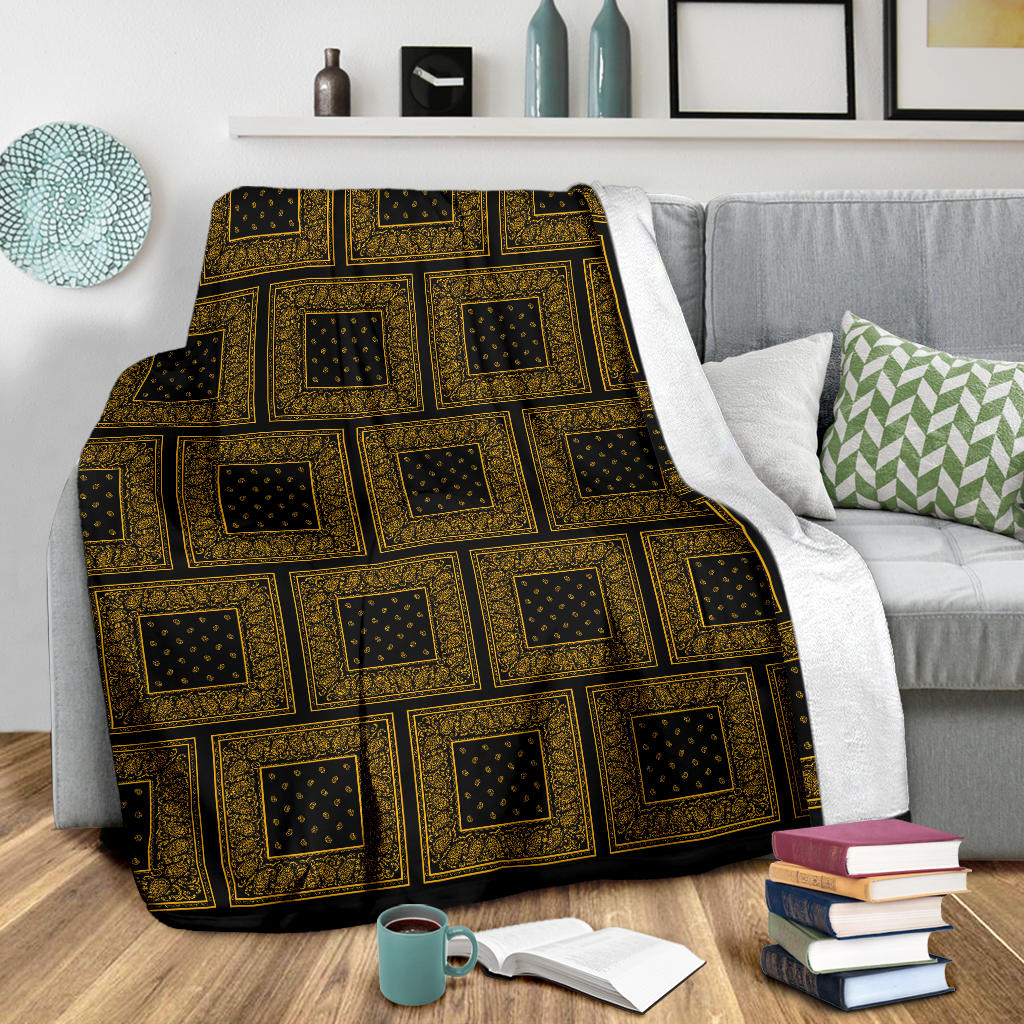 Ultra Plush Black Gold Bandana Patch Throw Blanket
