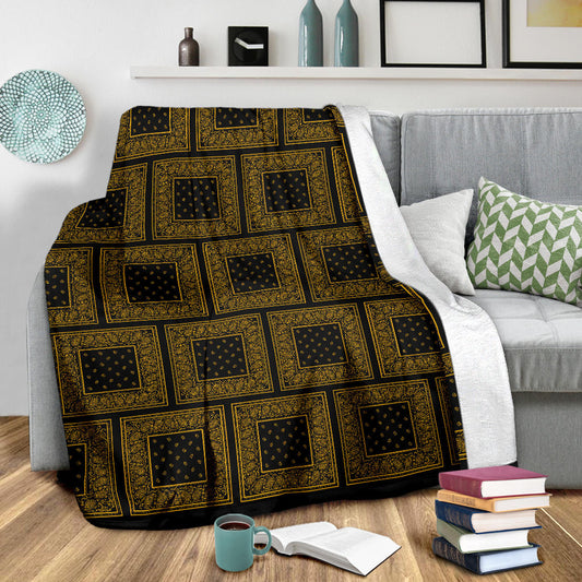 Ultra Plush Black Gold Bandana Patch Throw Blanket
