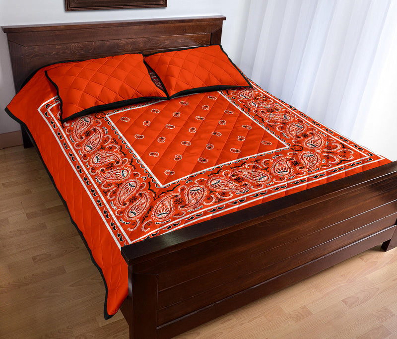 orange bedding set with bandana print