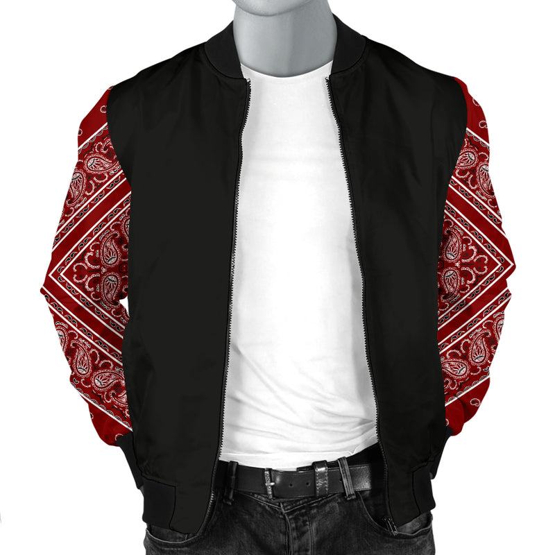 Men's Maroon Bandana Sleeved Bomber Jacket