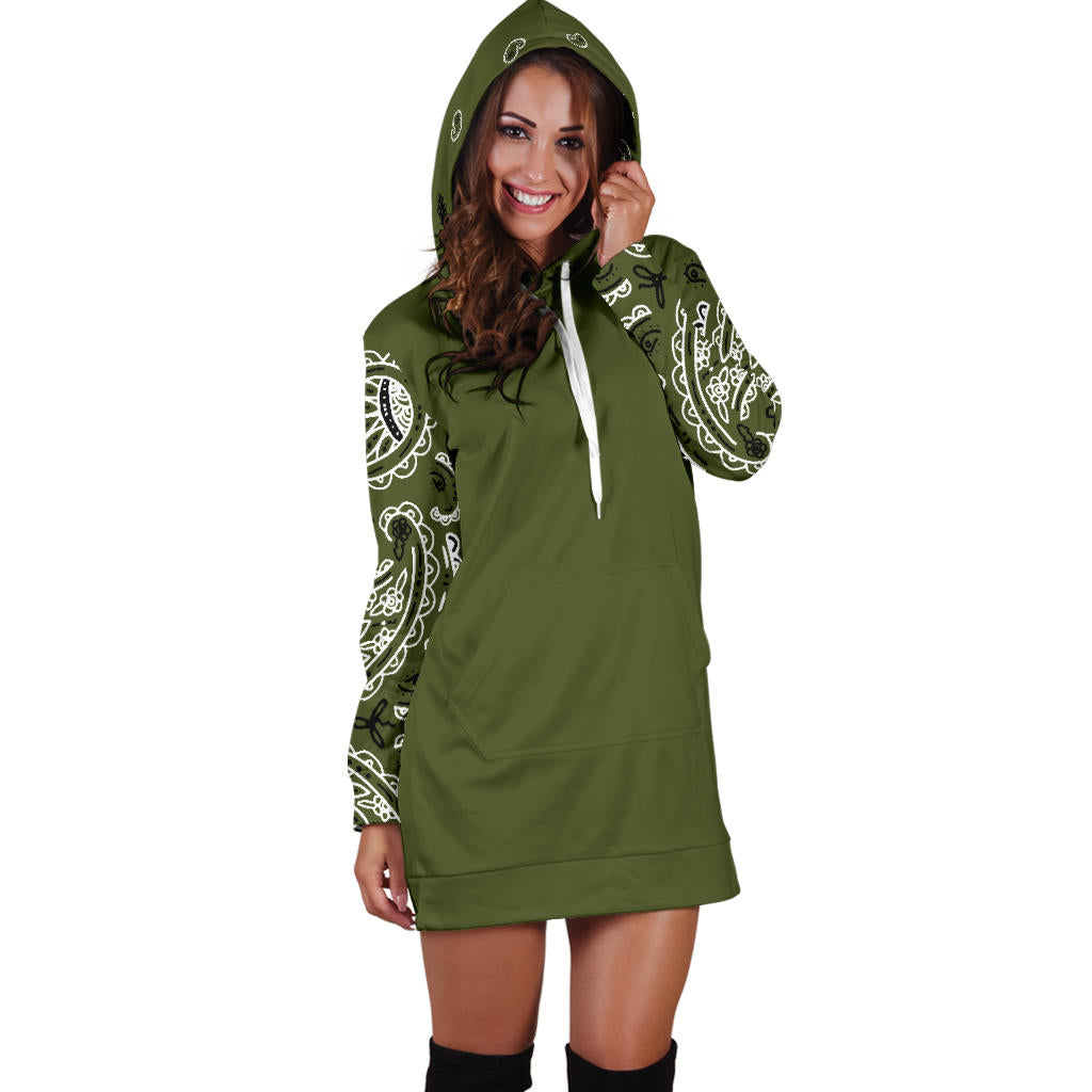 Army Green Bandana Hoodie Dress front