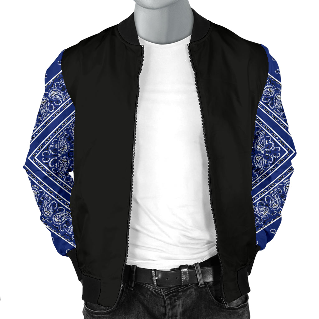 Men's Royal Blue Bandana Sleeved Bomber Jacket