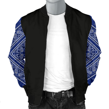 Men's Royal Blue Bandana Sleeved Bomber Jacket
