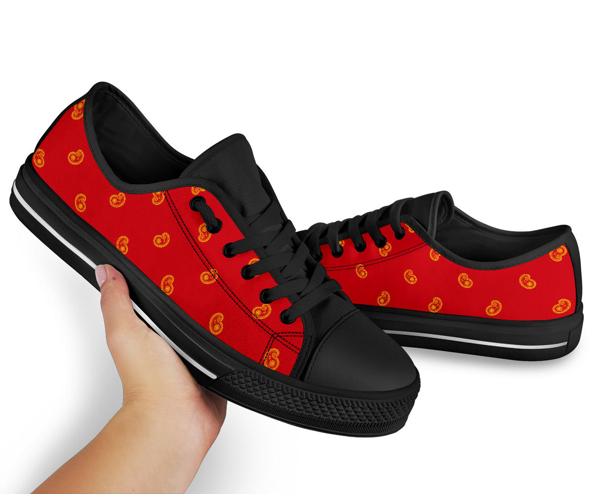 Canvas Low Top Sneakers - Red and Gold Paisley