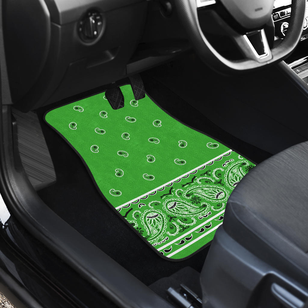 Dual Lime green Bandana Car Floor Mats - Fancy