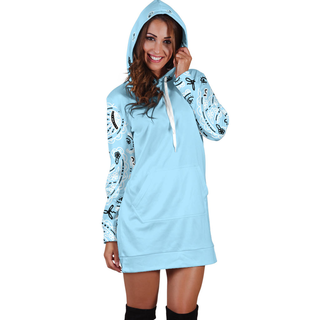 Light Blue Bandana Hoodie Dress front