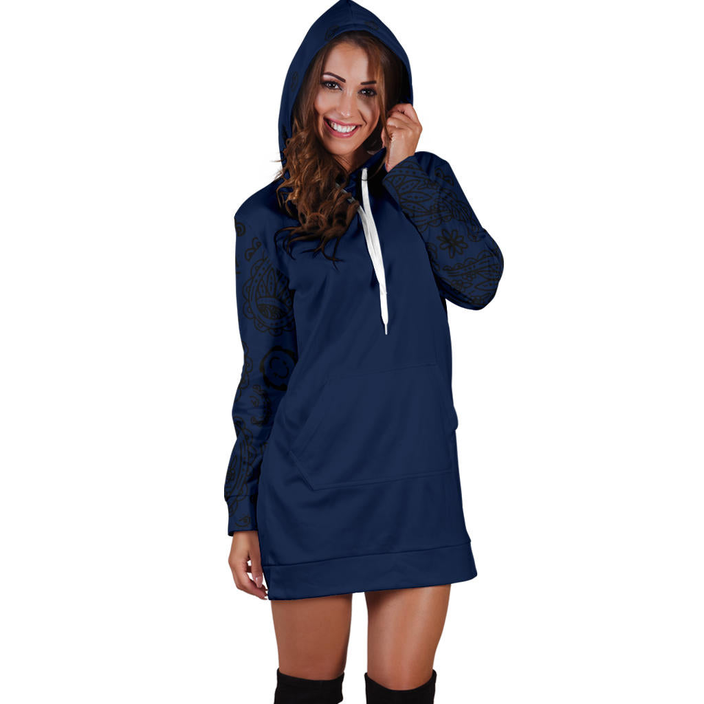 blue and black bandana hoodie dress