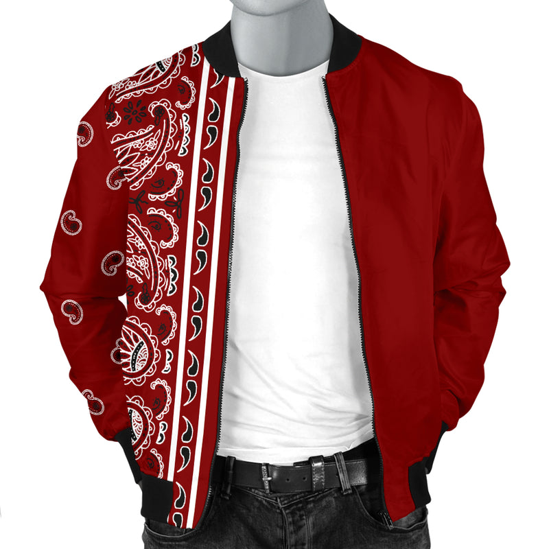 Asymmetrical Maroon Red Bandana Men's Bomber Jacket